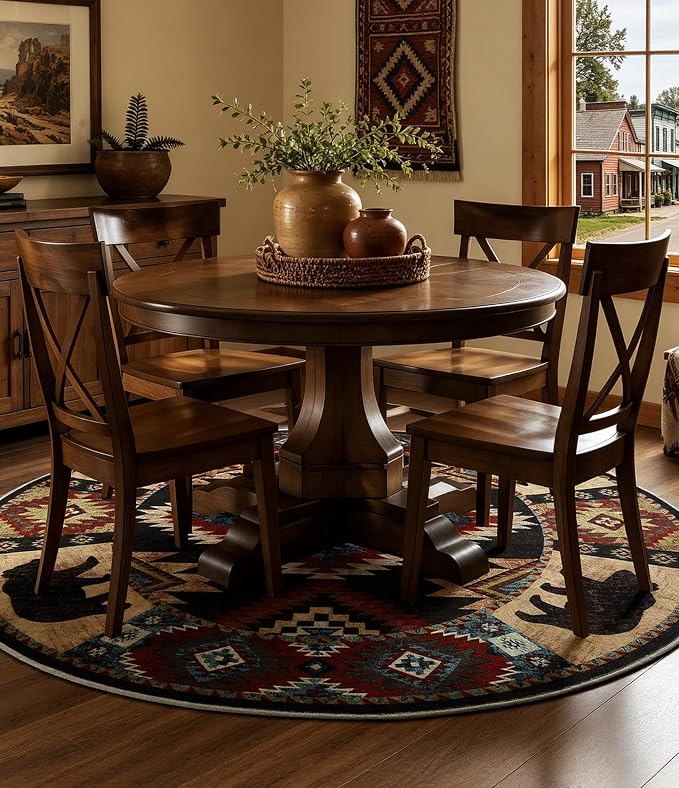 Southwestern Round Rug 4ft, Low Pile Soft Circle Rug - Image 9