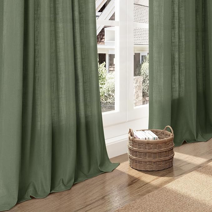 Forest Green Linen Curtains 108 Inches Long - Image 4