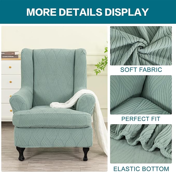 KRFOONN Stretch Wing Chair Slipcovers Jacquard 2 Piece Wingback Chair Covers - Image 3