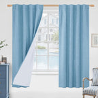 Blue 100% Blackout Linen Curtains 63 Inches by LAMIT