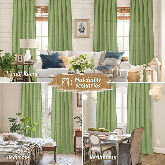 Green Linen Curtains 63 inch Length - Image 6