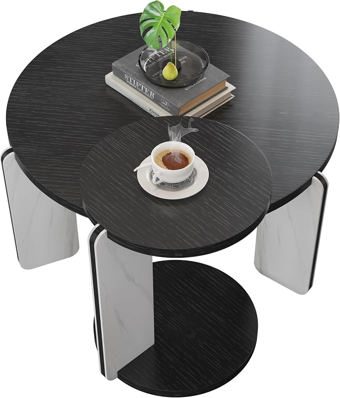 GDFStudio Round Nesting Coffee Table Set of 2, Modern Wooden Accent Side Table - Image 7