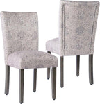 HomePop Classic Parsons Dining Chair -Gray Linen Artistic Floral Print by HomePop