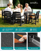 SERWALL HDPE Dining Set for 6: 1 Umbrella Hole Table, 4 Armless + 2 Armchairs. - Image 7