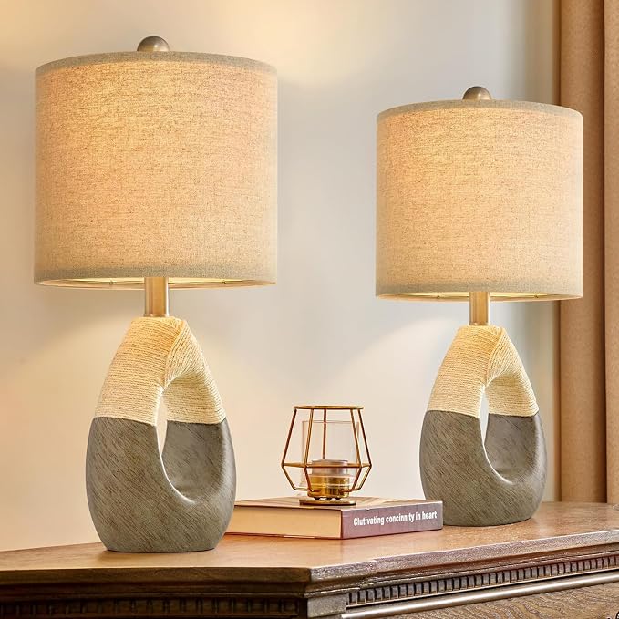 OYEARS 19” Boho Table Lamps Bedroom Living Room Set 2, Suitable by OYEARS