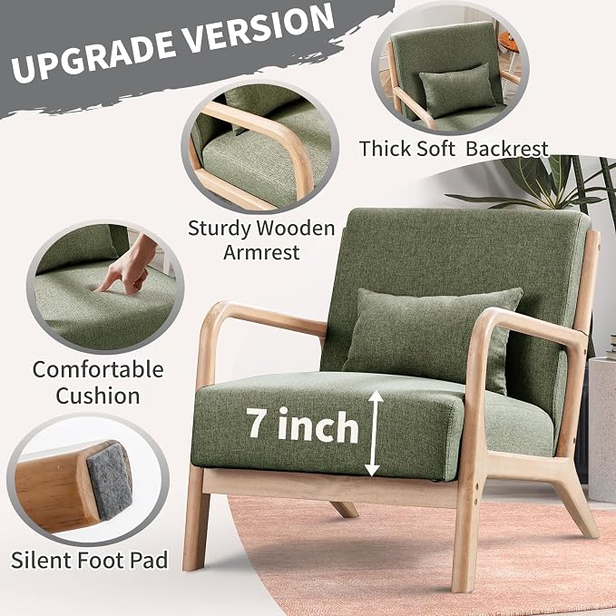 ANJ Mid Century Modern Accent Chair, Comfy Fabric Reading Chair - Image 3