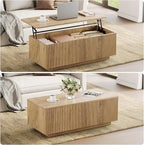FABATO Mid Century Modern Coffee Table, Wooden Fluted Center Table - Image 4