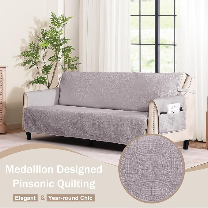 Cloud Purple Sofa Covers with Pockets, Anti-Slip Medallion Couch Covers - Image 2