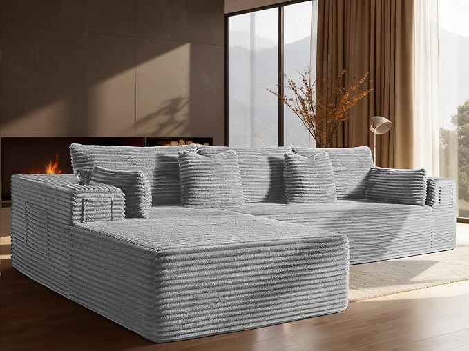 108" Oversized Cloud Sectional Couch, Comfort L Shaped Boneless Couch by VYUXWO