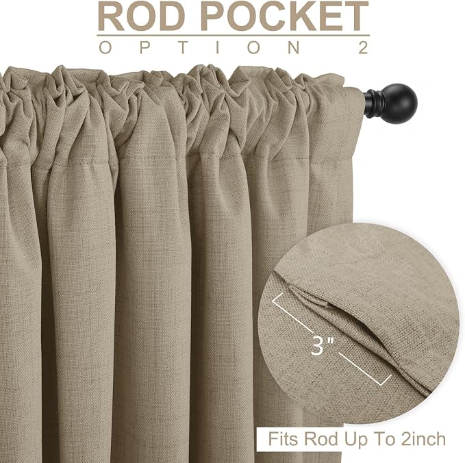 Faux Linen Total Blackout Sliding Door Curtains 84 Inches Long, Plaza Taupe | - Image 4