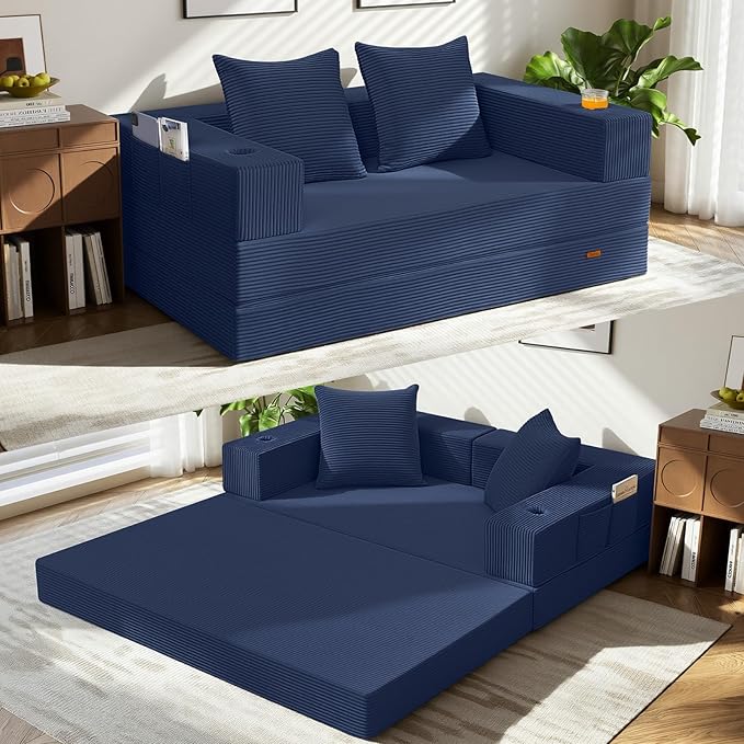 COMAX Futon Sofa Bed, 4‑in‑1 Convertible Sofa Bed, Folding Boneless Couches by COMAX