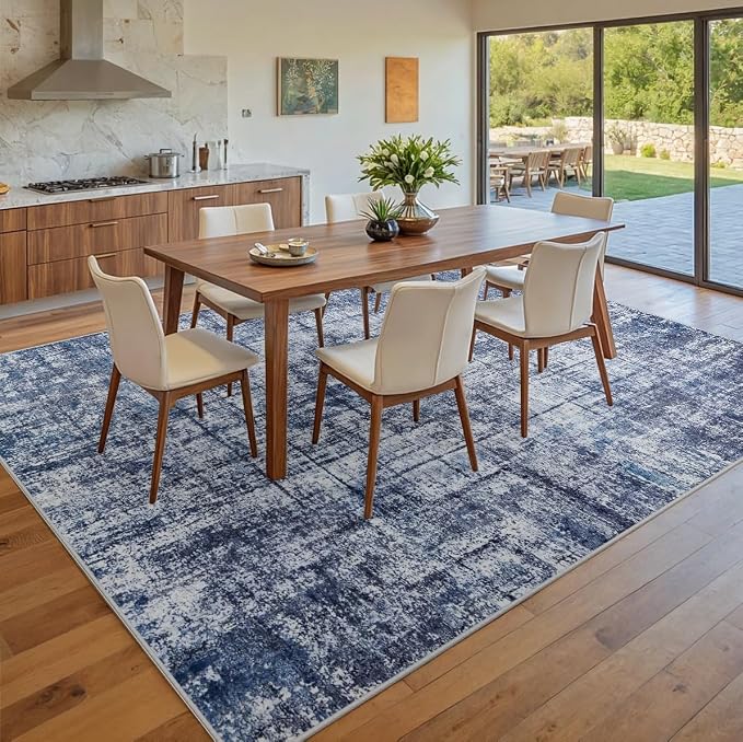10x14 Washable Area Rug for Living Room Bedroom: Non-Slip Modern Navy Blue | - Image 8