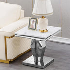 Henf Marble End Table Modern White Faux Marble Sofa Side Table - Image 4