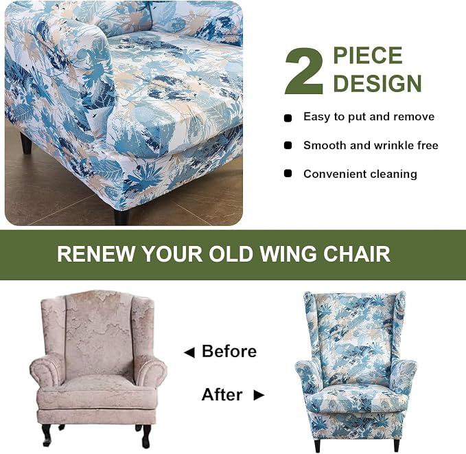 HAOYONG Wing Chair Slipcovers Printed Wingback Chair Covers 2 Pieces Wingback - Image 7