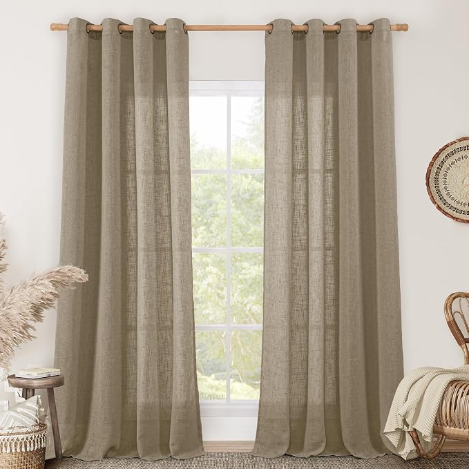 Taupe Semi Sheer Linen Curtains by LAMIT