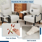 Andeworld Modern Beige Accent Chair, PU Leather Upholstered Armchair Side Chair - Image 5