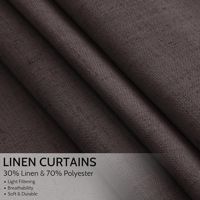 Cocoa Coffee Linen Curtains 84 Inch Length 2 Panels Set - Image 2
