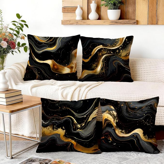OBSEDE Abstract Black Gold Marble Decorative Throw Pillow Covers 18 × 18 in - Image 5