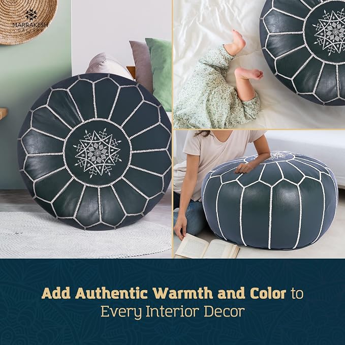 Marrakesh Gallery Genuine Leather Round Pouf Unstuffed - Image 9