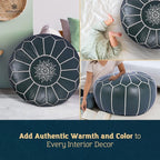 Marrakesh Gallery Genuine Leather Round Pouf Unstuffed - Image 9