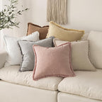 MIULEE Boho Linen Fringe Decorative Euro Throw Pillow Covers White 22x22 | Set - Image 6