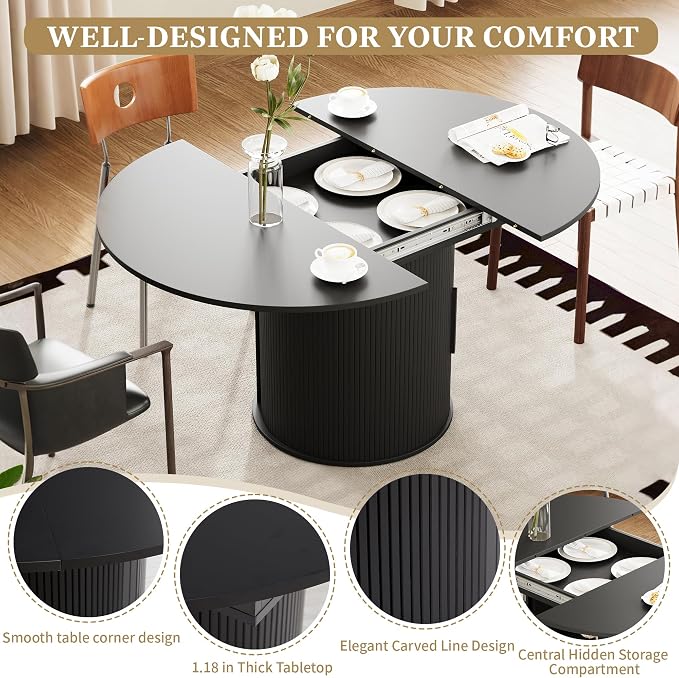 weselon 43"-59" Extendable Round to Oval Dining Table - Image 5