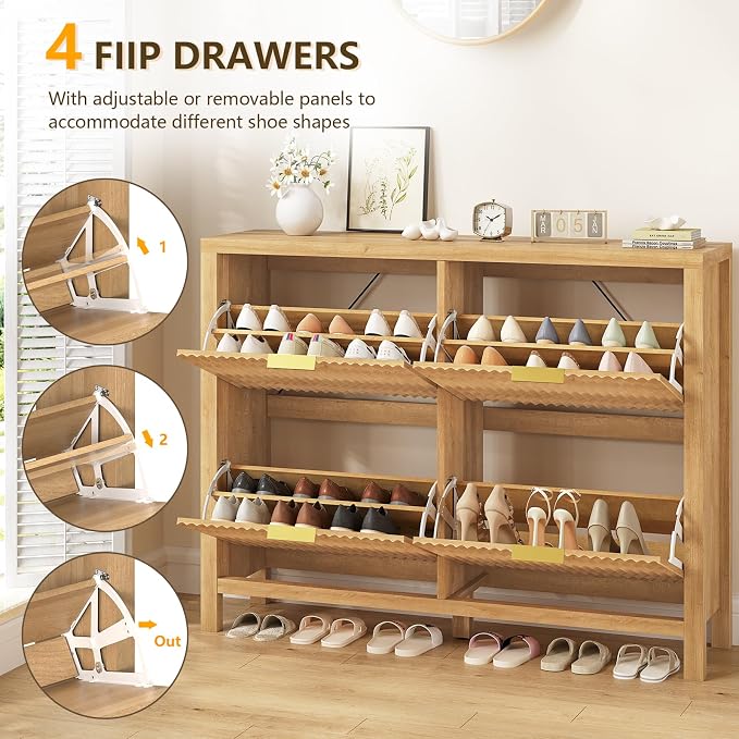 YOMILUVE Shoe Cabinet Storage for Entryway, Fluted Shoe Cabinet - Image 4