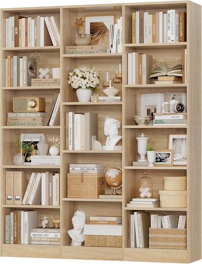 FACBOTALL Triple Wide Bookshelf, 6 Tier Large Bookshelf, Bookcase by FACBOTALL