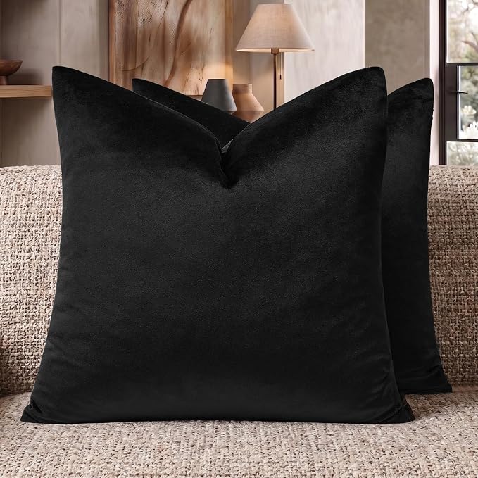 GIGIZAZA Black Velvet Pillow Covers 26x26 Decorative Pillows Pack of 2 | Throw - Image 8