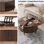 Round Coffee Table with Storage, Fluted Lift Top Coffee Table - Image 4