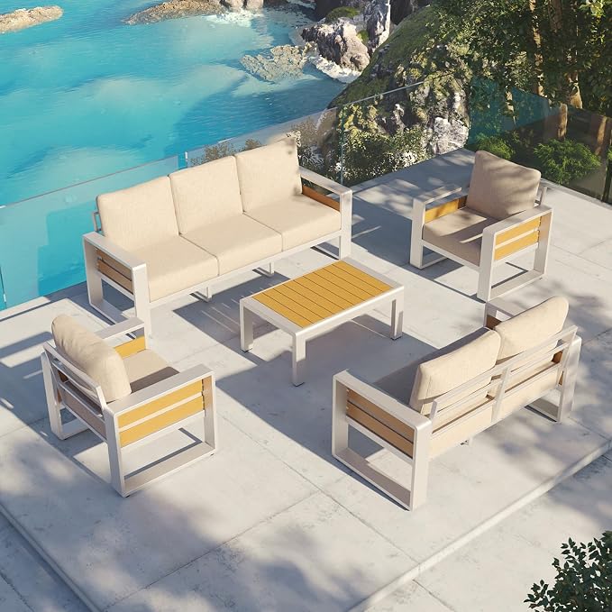 Aoxun Aluminum Patio Furniture Set, 7 Seats Luxury Metal Patio Conversation Sets - Image 8