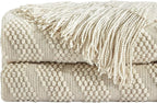 BOURINA Beige Throw Blanket 50x60 Inches Throw Textured Solid Soft Ripple - Image 7