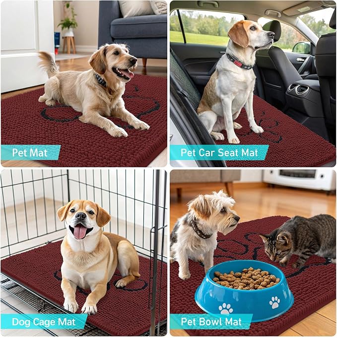 OLANLY Dog Door Mat for Muddy Paws 30x20, Paw Print Design Chenille Mud Mat | - Image 7