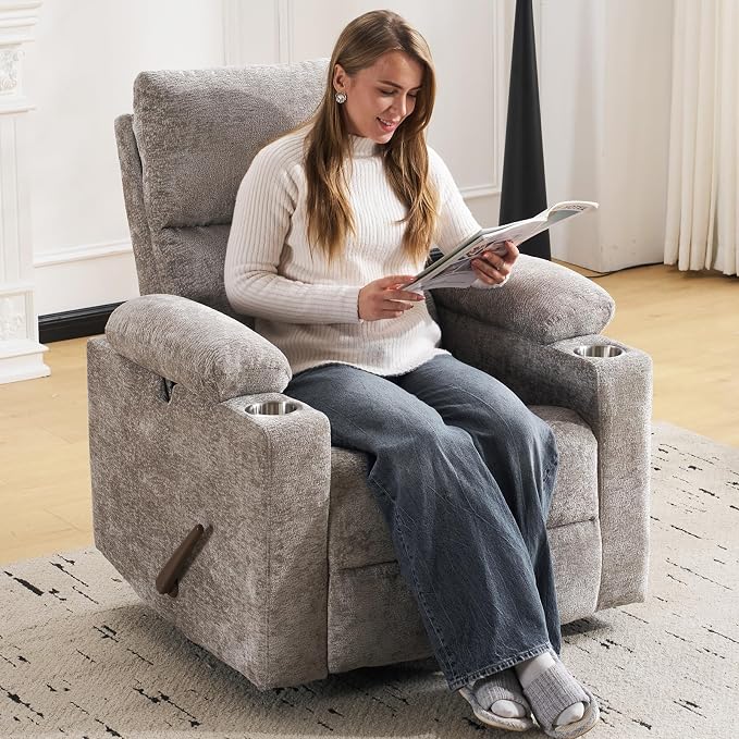 Swivel Rocker Recliner with Adjustable Armrests, Rocking Nursery Chair with - Image 3