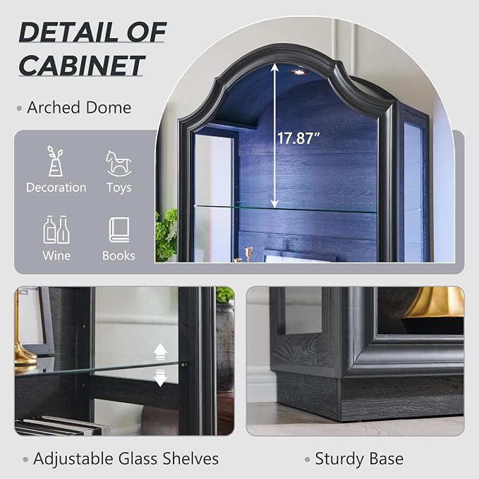 IFGET 72" Arched Glass Display Cabinet, Modern Curio Cabinet - Image 4