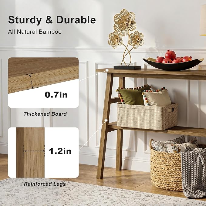 39.4" Solid Bamboo Entryway Console Table, Sofa Table Behind Couch, Narrow - Image 4