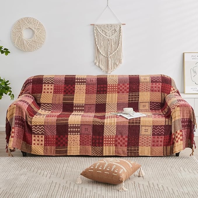 Boho Throw Blanket, Patchwork Large Blankets - Image 3