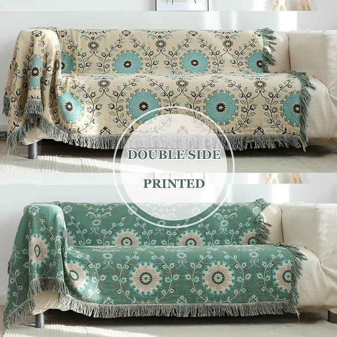 LUTBM Boho Throw Blanket for Bed 100% Cotton Ultra Soft Rustic Quilt Summer - Image 6