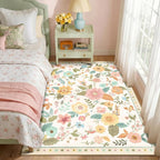 RELEANY Floral Washable 4x6 Area Rugs Beige/White/Orange | Flower Carpet Print - Image 2