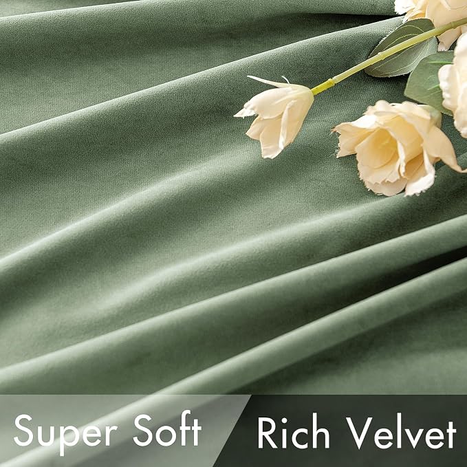 MIULEE Sage Green Velvet Curtains 52x90 inches Luxury Blackout Curtains | - Image 4
