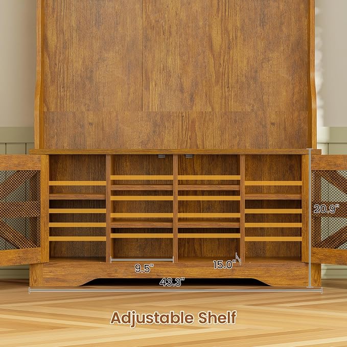 Itaar Hall Tree with Bench and Shoe Storage, 5-in-1 Entryway Bench with Coat - Image 7