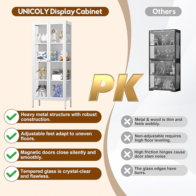 UNICOLY Display Cabinet with Glass Doors, Glass Display Cabinet 4-Tier - Image 6