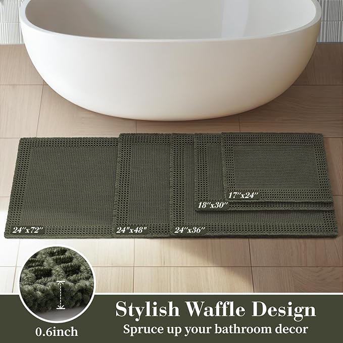 RESARE Waffle Bath Mat for Bathroom, Non Slip Bathroom Rugs 20"x32" Green | - Image 5