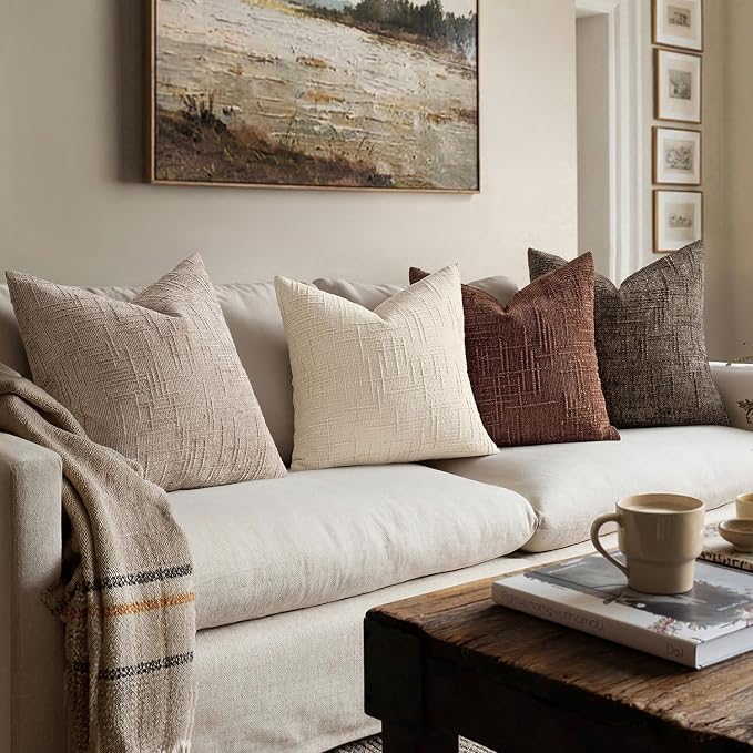 MIULEE Chenille Textured Fall Throw Pillow Covers Brown 18x18 Set of 2 | Slubby - Image 5