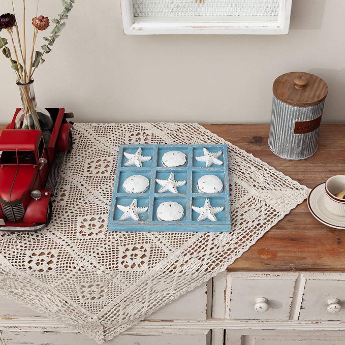 NIKKY HOME Beach Decor Tic Tac Toe Wood Board Travel Game - Image 3