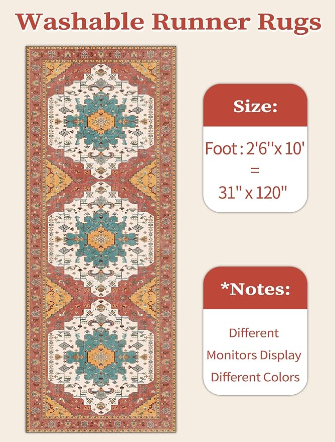 SERISSA 2'6"x10' Washable Non Slip Boho Runner Rug - Image 6