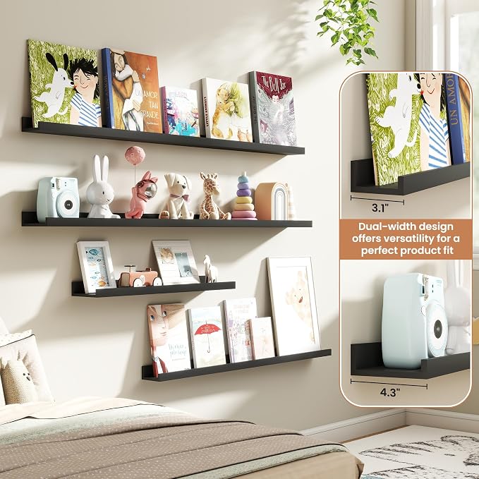 Fun Memories Picture Ledge Shelves Set of 4, 24 Inch Rustic Wall Mounted - Image 6