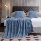 Homiest Dusty Blue Cable Knit Throw, 60 x 80 Inch, Lightweight Acrylic Knitted - Image 4