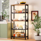 Vlsrka Wooden Bookshelf with Lights, 5 Tier Bookshelf with Storage, Tall - Image 3