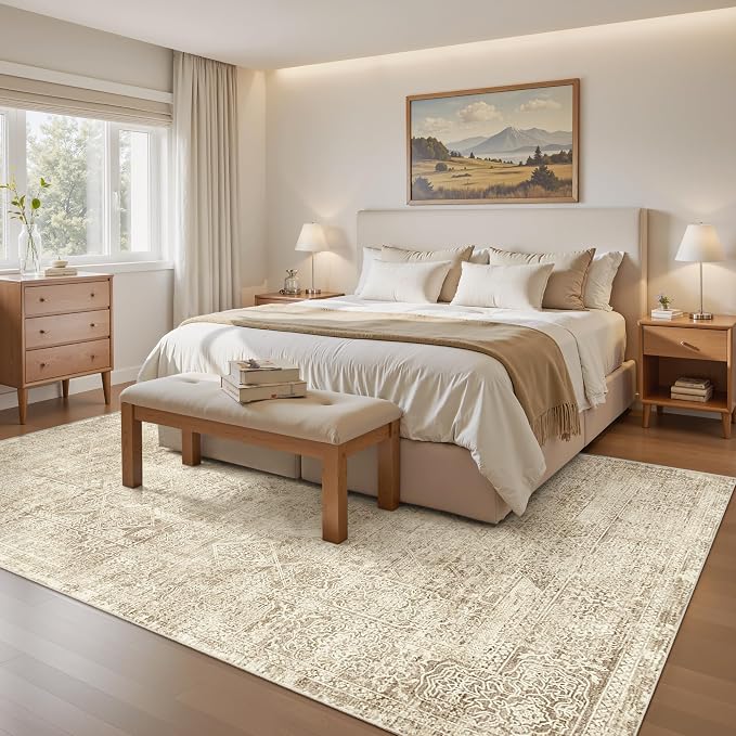 Soalmost 6x9 Area Rug for Living Room Washable Non-Slip Rugs Light Brown | - Image 2